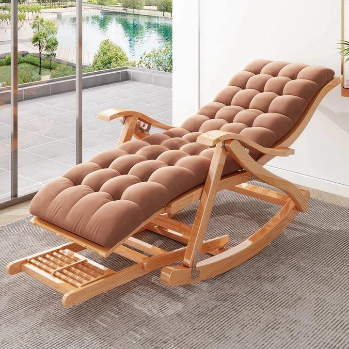 Living Room Household Wooden Folding Lounger Balcony Garden Lazy Sofa Rocking Chair For Adults Outdoor Furniture Chinese Style