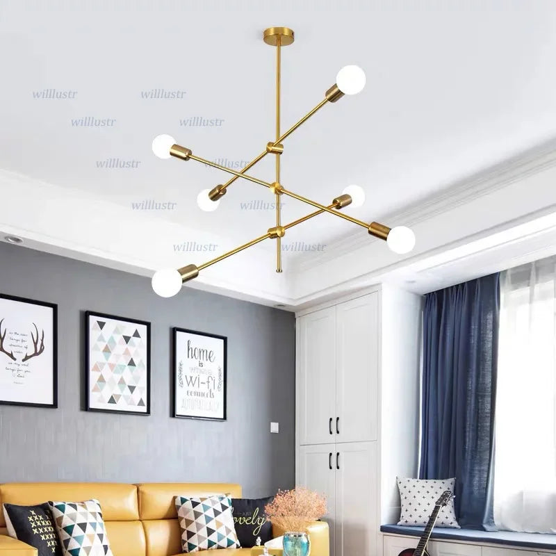 Modern Iron Pendant Lamp Geometric Line Hotel Living Dinning Bedroom Branch Suspension Ceiling Chandelier Hanging Lighting