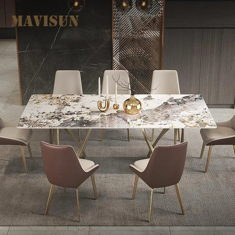 Rock Plate Rectangle Dining Table Set 6 Chairs Gold Home Decor Furniture Luxury Modern Concise Sintered Stone Kitchen Table