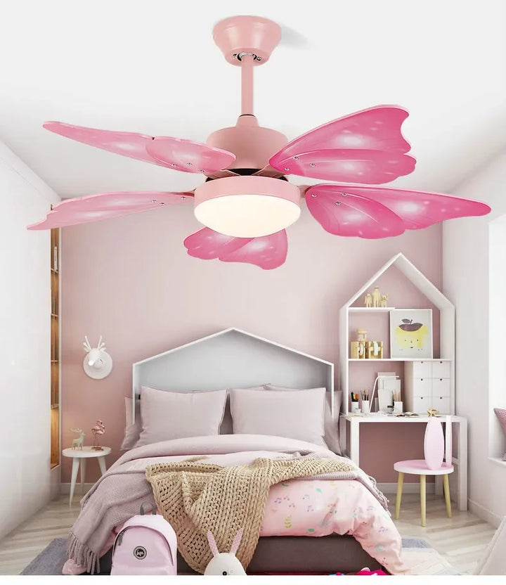 Nordic fan lamp macarone butterfly ceiling fan lamp quiet dining room bedroom lamp children room lamp individual creative lamp