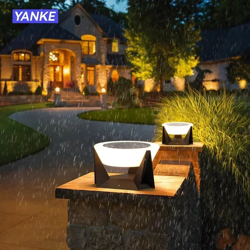 LED Solar Lights Outdoor Garden Light Column Lamps Post Light Waterproof Fence Gate Cap Light Lantern Head Lamp Patio Decoration