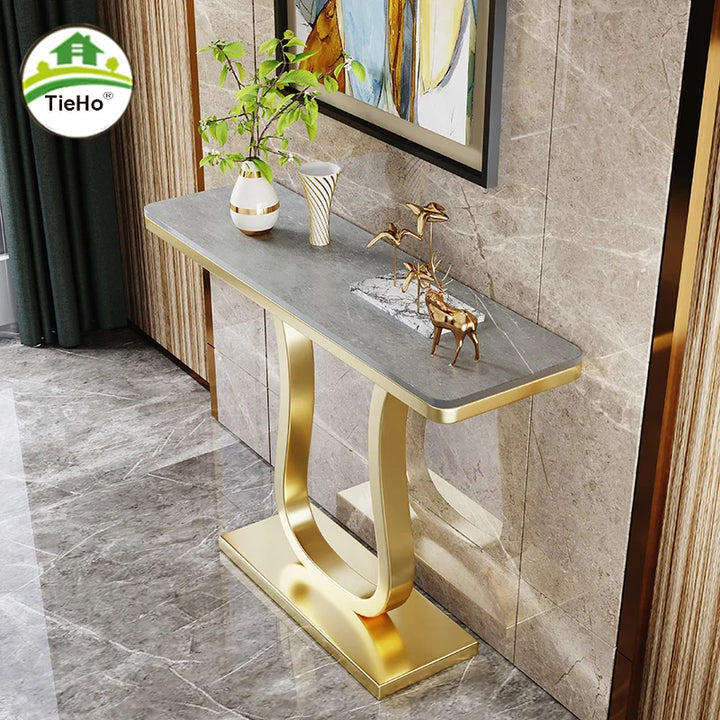 TieHo, Luxury Golden Table for Living Room, Modern Hallway Long Side Table, Iron Entrance Console Table, Entryway Narrow Table