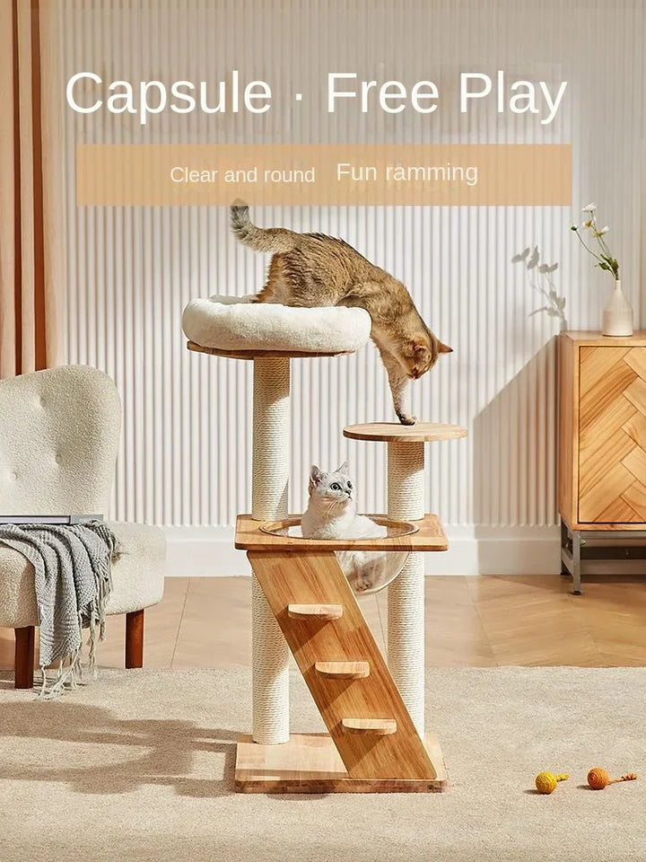 Cat Tree Cat Tower Cat Climb Small Solid Wood Space Saving Capsule Integrated Pet Furniture