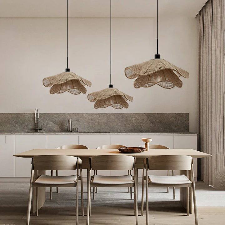 Nordic Minimalist Wabi Sabi Hemp Rope Ceiling Chandelier Restaurant Bedroom Led Pendant Lights Dining Room Hanging Lamp Fixture