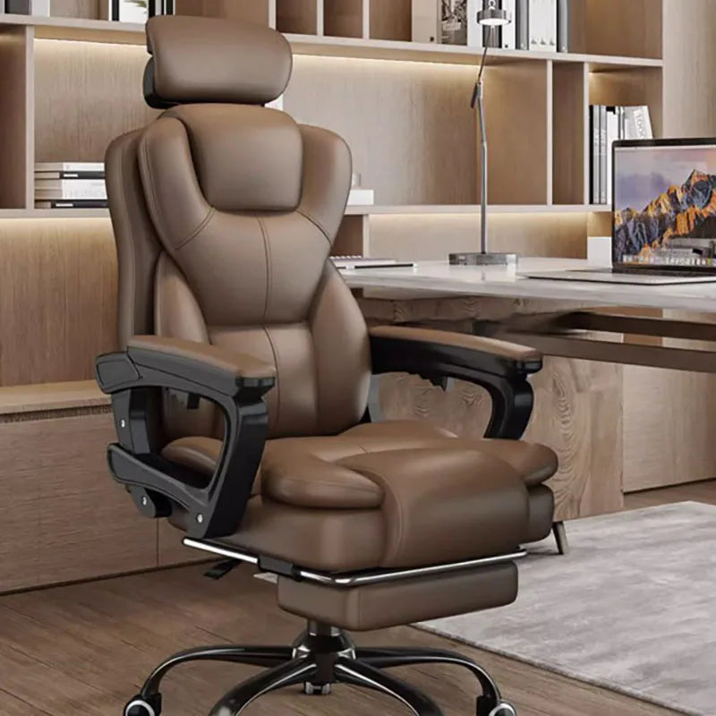 Luxury Computer Office Chair Leather Wheels Glides Ergonomic Swivel Office Chairs Study Armchair Sillas De Gamer Home Furniture