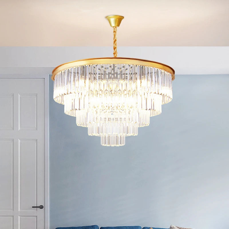 Modern K9 Crystal Chandelier Luxury Led Hanging Lighting For Living Room Home Decor Lobby Pendant Lamp Gold Round Loft Lustre