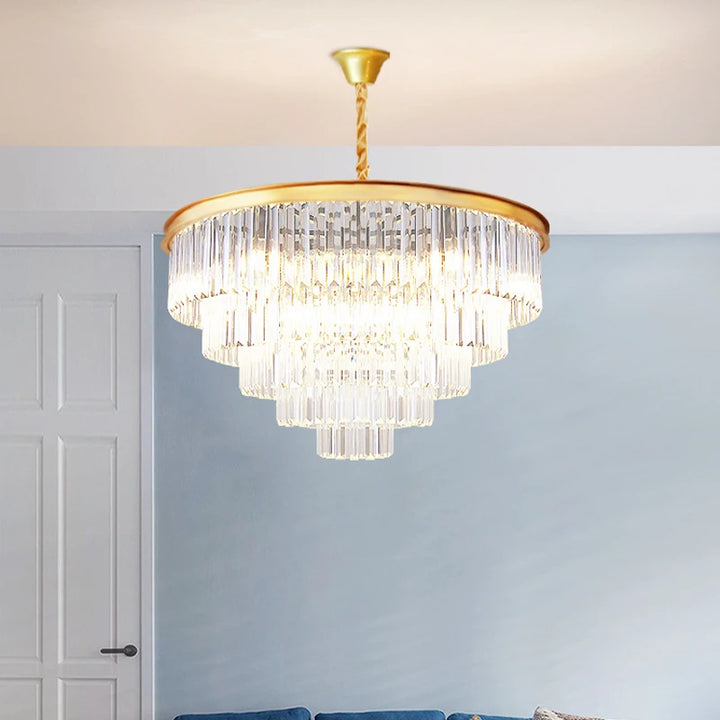 Modern K9 Crystal Chandelier Luxury Led Hanging Lighting For Living Room Home Decor Lobby Pendant Lamp Gold Round Loft Lustre