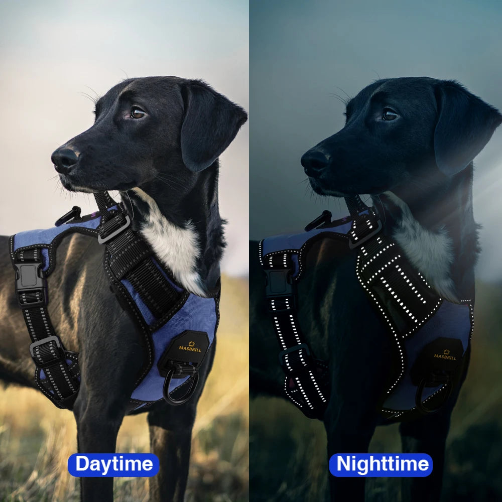 MASBRILL No Pull Dog Harness Pet Reflective Nylon Adjustable Medium Large Naughty Dog Vest Safety Vehicular Lead Walking Running