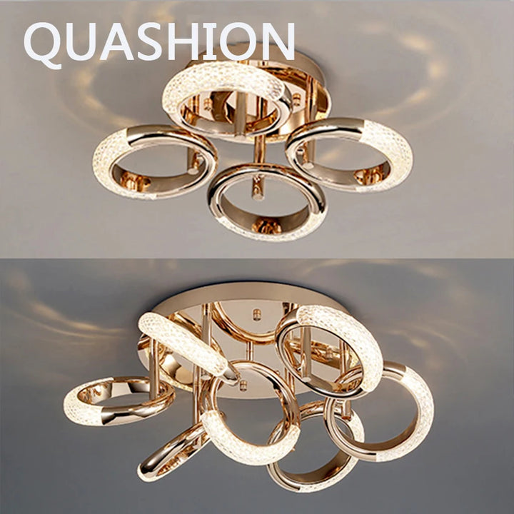 Postmodern Chandelier Nordic Golden Ring Ceiling Lamps Luxury Home Decors to Livingroom Bedroom New Indoor Ceiling Light Lustre