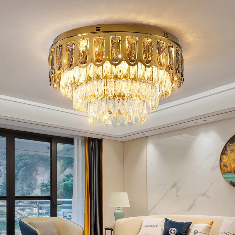 Modern Home Decor 2024 Ceiling Lamps Gold Large Crystal Ceiling Light Luxury Chandeliers LED Lustres for Living Room