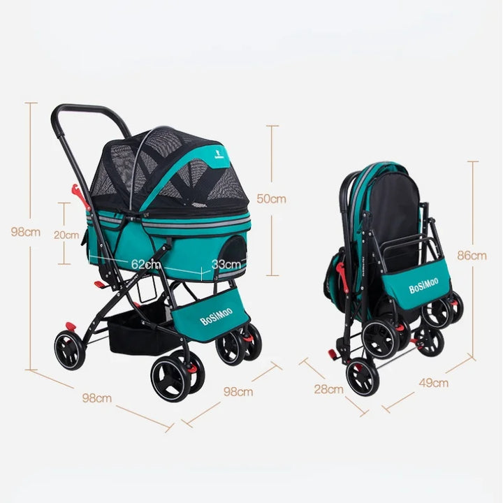 Luxury Pet Cat Stroller Baby Stroller Newborn Foldable 4 Wheels Shock Absorption Stroller Dog Transporter Carrier