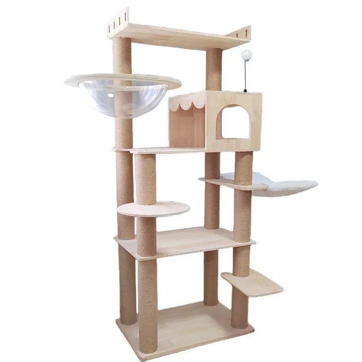 Large Luxury Solid Wood Cat Climbing Frame Sisal Cat Scratching Post Multi-Story Cat Tree House Multifunctional pet House