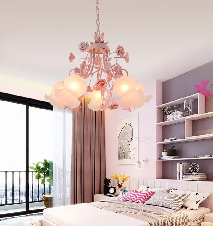 Pink Children's Room Chandelier Warm Bedroom Dining Room Rose Chandeliers Ceiling Lighting Korean Princess led lights