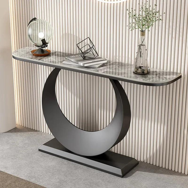 Italian Light Luxury Stone Plate Console Half round Cabinet Modern Minimalist Wall-Mounted Console Tables Side View Table