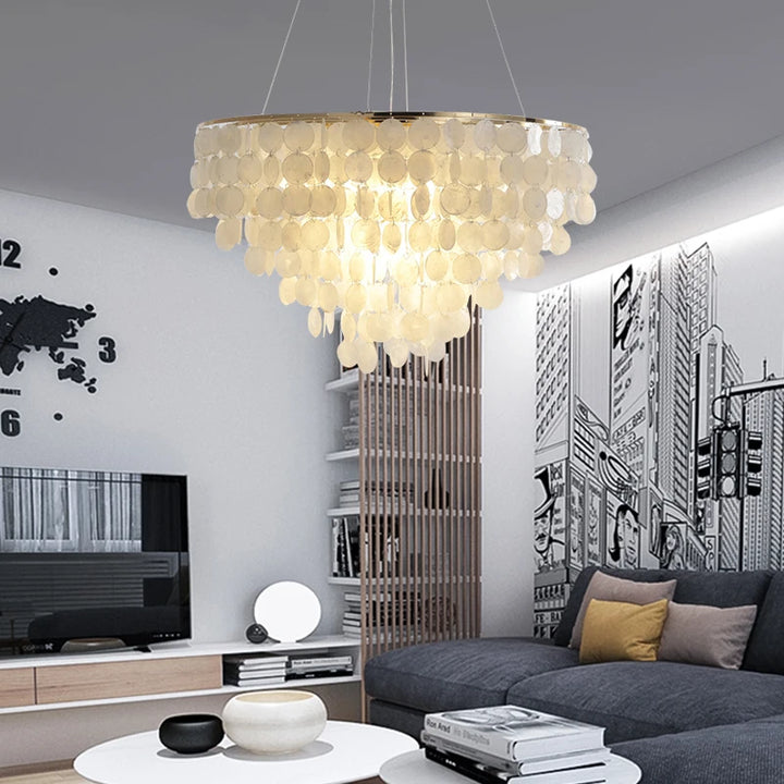 Nordic LED Shell Pendant Lights Gold Chrome Seashell Handing Chandelier Lighting Fixture Living Dining Room Luminaire Suspension