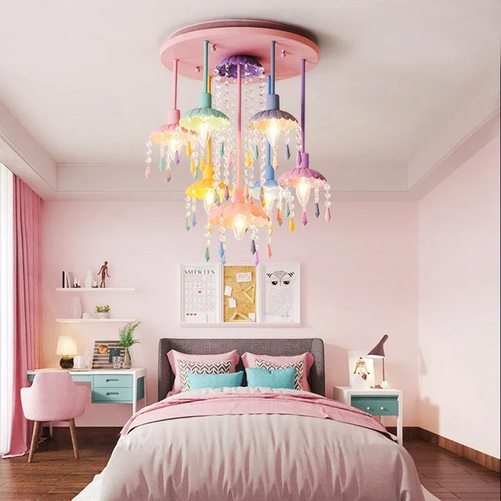 Children's Ceiling Light Modern Creative Macaron Umbrella Decorative Lamp Crystal Bedroom Pendant Chandelier Indoor Lighting