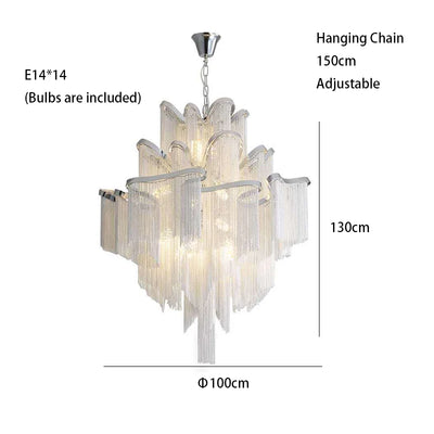 Remote Control Tassels Aluminum Chrome Dimmable Ceiling Lights Lustres Room Decor Lamps Modern Ceiling Chandelier for Bedroom