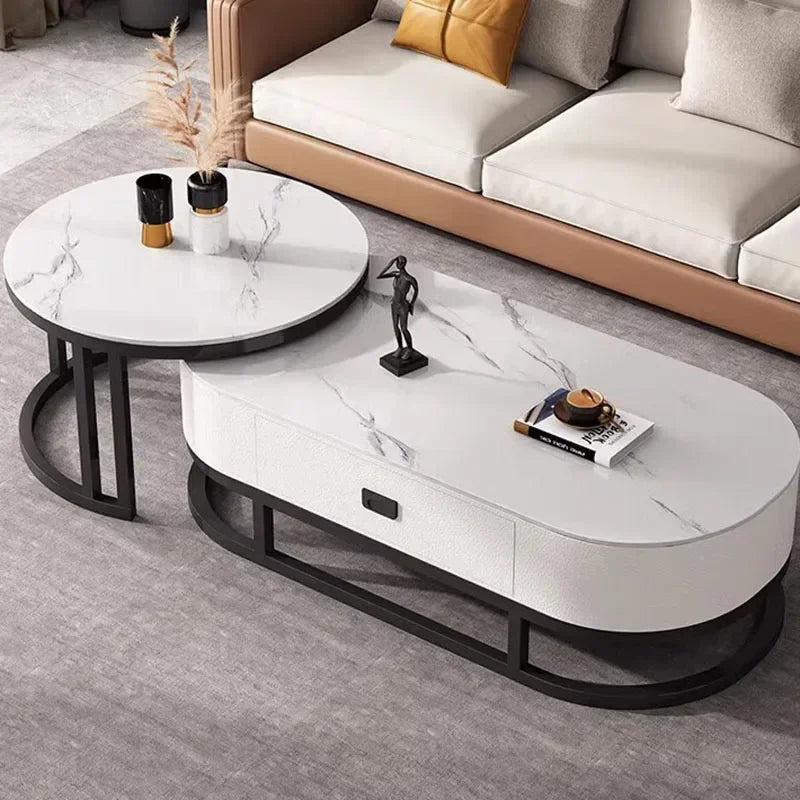 Oval Black Set Coffee Table Luxury Storage Simple Books Round Coffee Table Minimalist Floor Mesas De Centro Para Sala Furniture