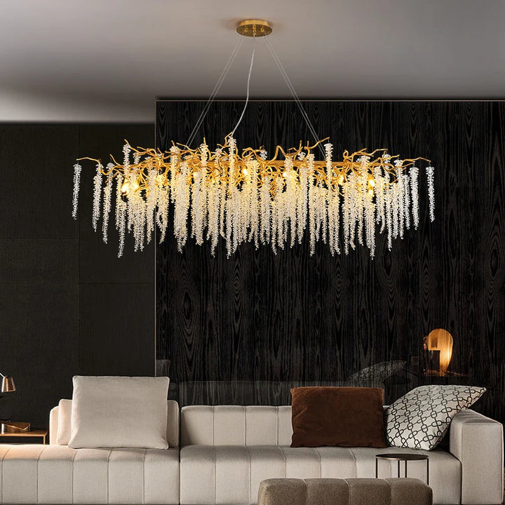 Modern Crystal Chandeliers Luxury Crystals Long Round LED Pendant Lamp for Living Hotel Hall Tassel Hanging Ceiling Chandelier