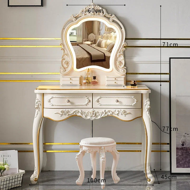 Nordic Gold Dressing Tables Makeup Drawer European Storage Dressing Table Led Lights Bedroom Tocador Maquillaje Furnitures