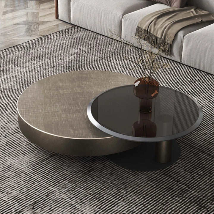 New Modern Coffee Tables Glass Teapoy Household Coffee Table Living Room Stainless Steel Rotatable Combination Teapoy