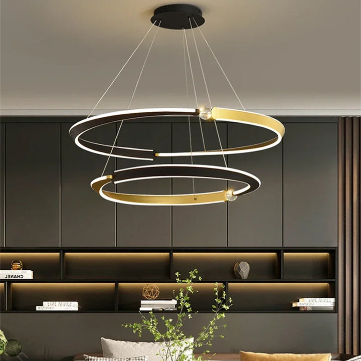 Led Black Gold Ceiling Chandeliers Multiple Ring Pendant Lights for Dining Room Bedroom Villa Home Decor Aluminum Crystal Lamps