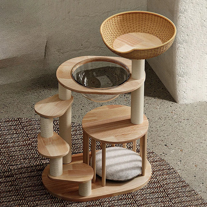 Short-footed Cat Trees Wooden Cat Tower Scratching Post Carrier Sleeping Pad for Cats Shelves Cultivation Furniture Pets Product