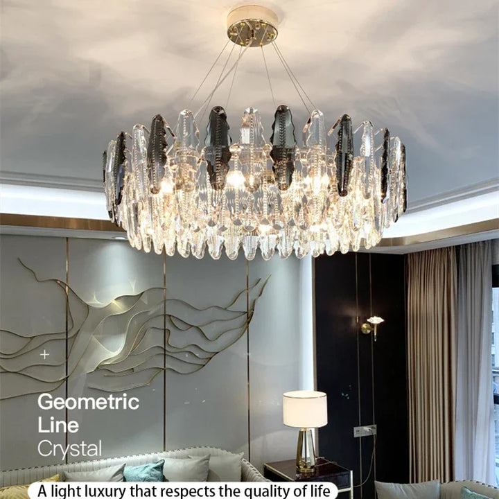 Round Luxury LED Crystal Chandeliers Pendant Hanging Lighting Fixtures For Dining Room Living Room Kitchen Lustre Ceiling Lamps