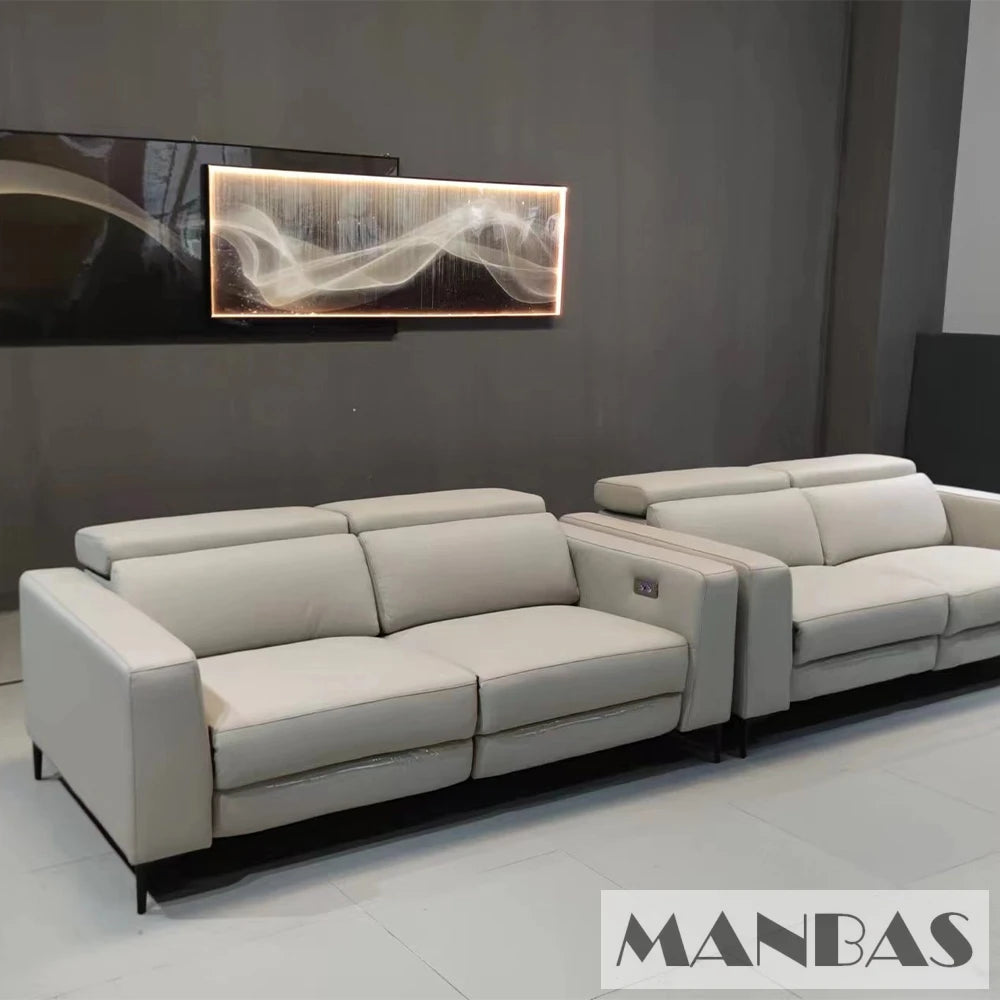 MANBAS Genuine Leather Sofa Set with Power Recliners and Italian Leather Couch Multifunctional Theater Electric Reclining Seats