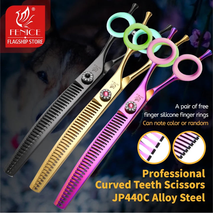 Fenice High-grade 7.25 inch Curved Thinning Shear Chunker Scissors JP440C Pets Dog Grooming Scissors