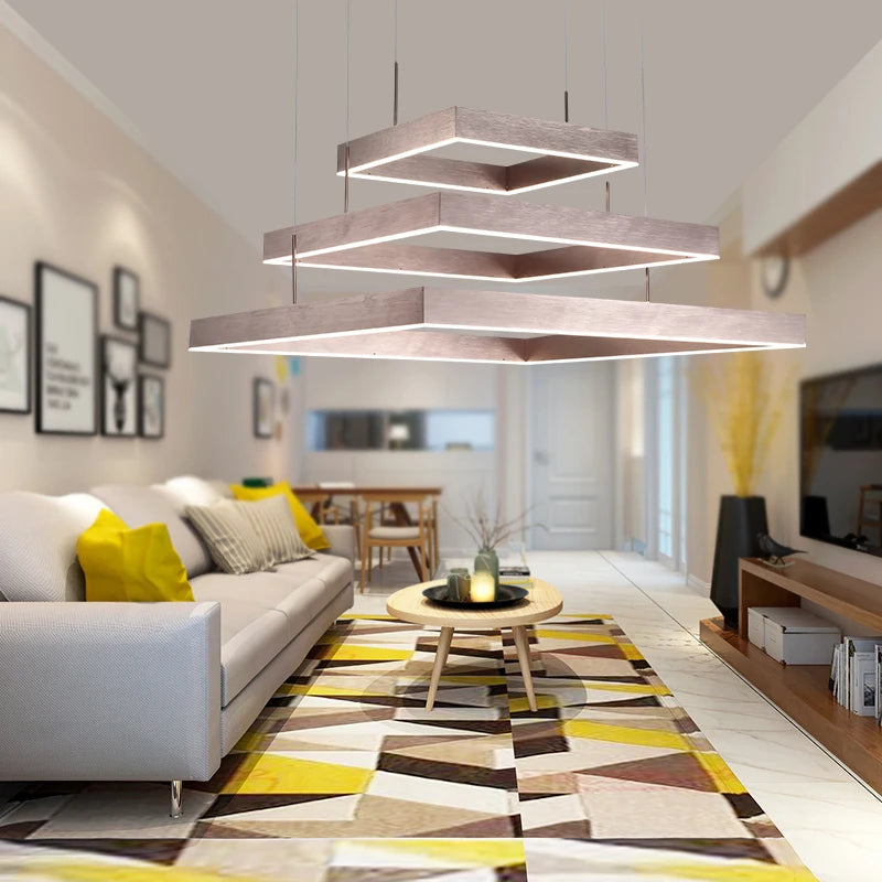 Luxury Square Ceiling Character Brushed Stainless Steel Chandelier Nordic Style High End Dining Room And Bedroom Lighting