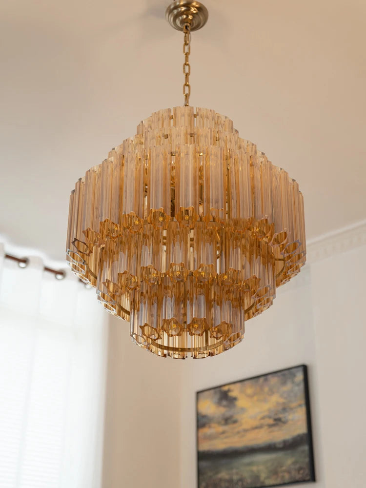 Nordic Luxury Amber Crystal Glass Chandeliers Led Home Decor Lighting Dining Room Ceiling Pendant Lamps