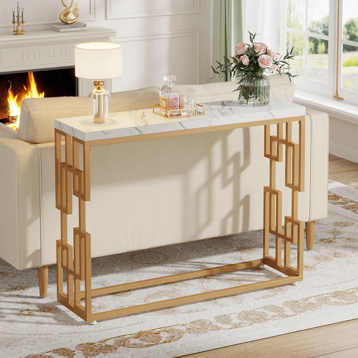 Tribesigns Gold Console Table, Modern 42.5" Sofa Tables Entryway Hallway Foyer Table, White Faux Marble Tabletop Sofa Table