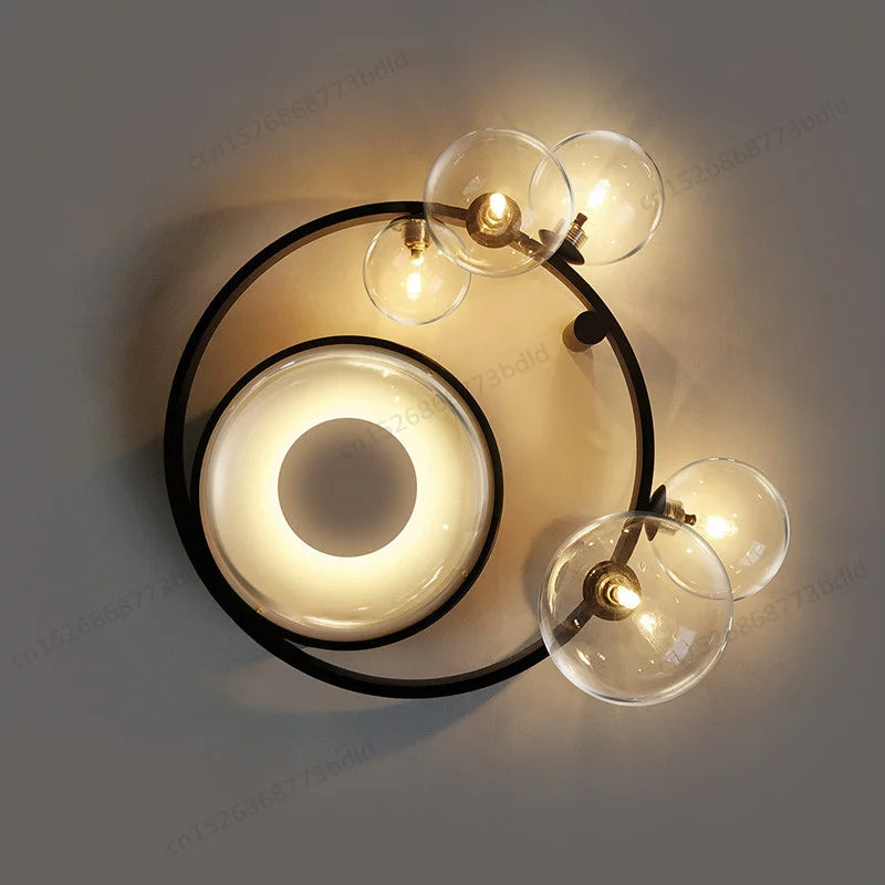 Led Ceiling Light Modern Glass Bubble Living Room Ceiling Light Black Iron Creative Design Hanging Ceiling Lamp Round