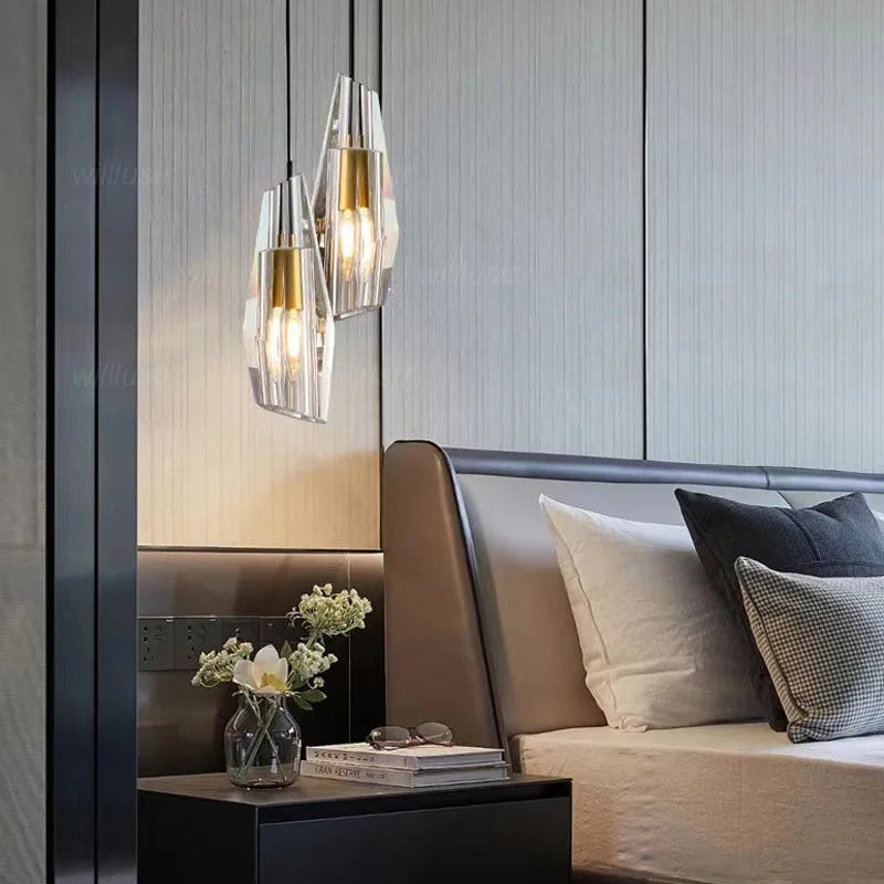 Modern Copper Head Pendant Lamp Crystal Suspension Light Luxury Hotel Bar Cafe Bistro Bedside Hanging Ceiling Chandelier