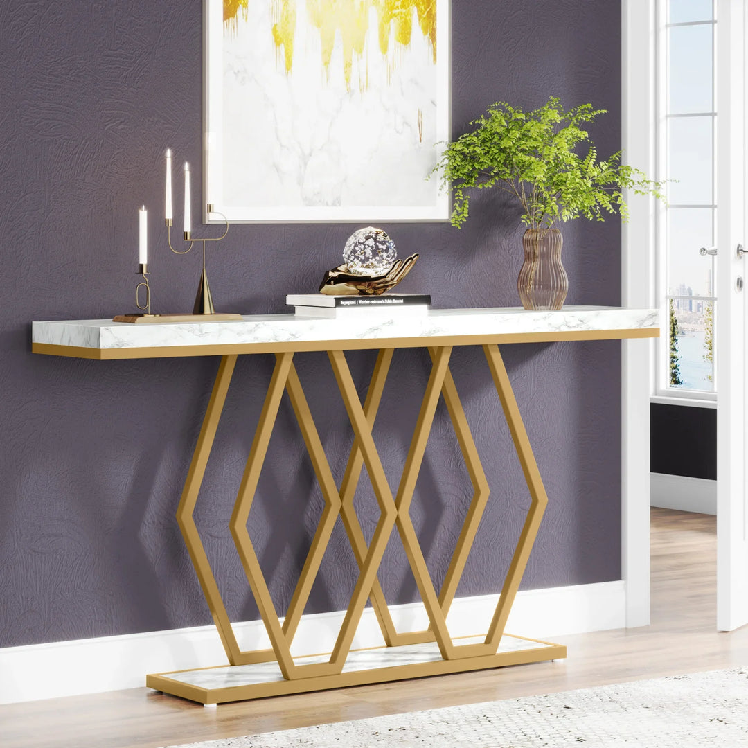 Tribesigns Console Table for Entryway Living Room, 55 Inch Gold Entryway Table Modern Accent Table for Hallway Entrance Foyer