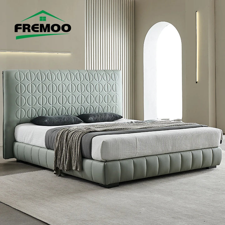 Italian Leather Beds Designer Modern Double Bed Home Furniture King/Queen Size Bed Frame Bedroom Bed