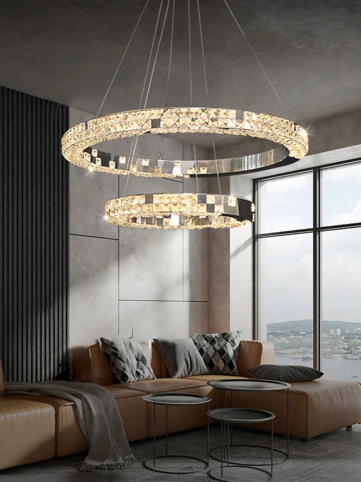 Modern Luxury Crystal Pendant Lights Bedroom Dinning Living Room Ceiling Chandelie Lighting Room Decor Gold LED Ring Lamps