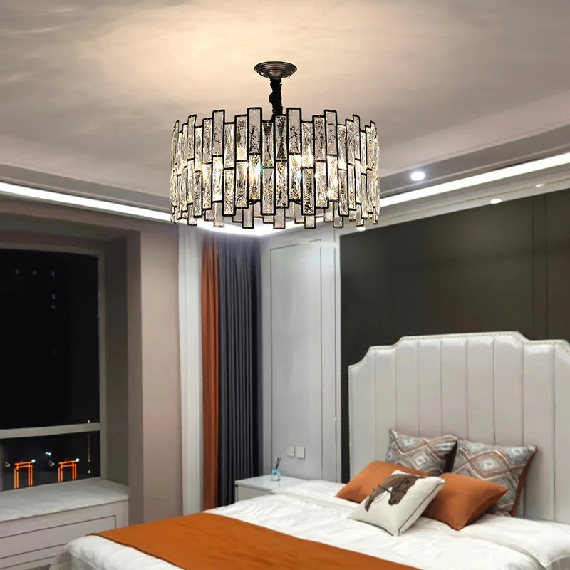 Luxury Post Modern LED Retro Style Pendant Light Crystal Black Chandeliers Home Decor Living Room Ceiling Lamp