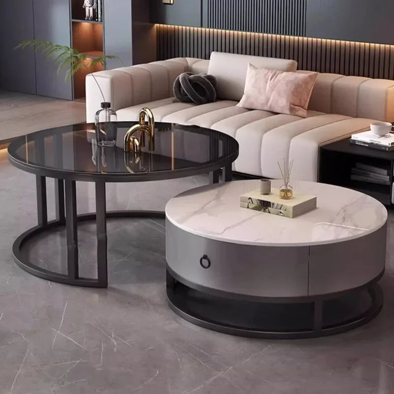 Waterproof Round Coffee Tables Modern Storage Low Marble Mobile Table White Minimalist Floor Mesa Auxiliar Home Furniture
