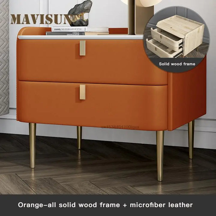 Orange New Design Bedroom Cupboard Customized Slate Bed Nightstands With Two Storage Solid Wood Drawers For Small Apartment