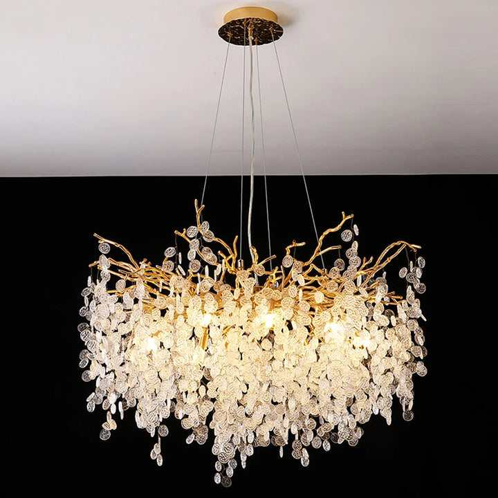 Modern Luxury Crystal Chandelier Gold Ceiling Light Living Dining Room Hotel LED Simple Pendant Hanging Lighting Decorative Lamp