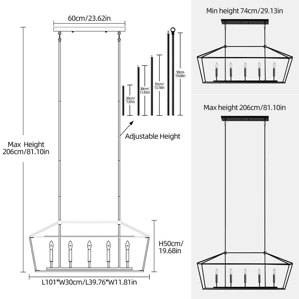 MantoLite Iron Ceiling lamp, Dining Room Kitchen Island Pendant Light Fixtures Height Adjustable Hanging Industrial Chandeliers