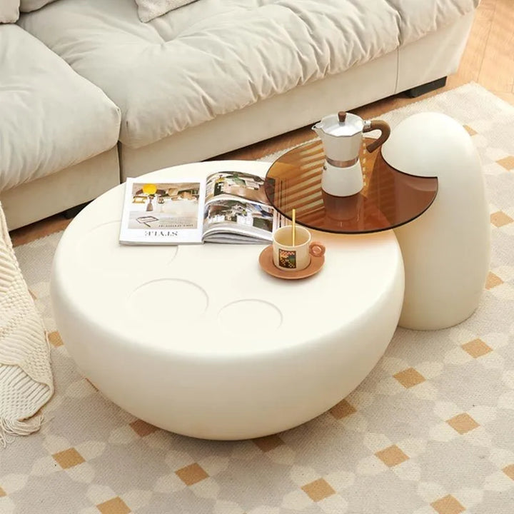 Luxury Cream Style Coffee Table - Modern Minimalist Living Room Unit with Cat Paw Detail | Nordic Style 2024 | Oval Marble Top