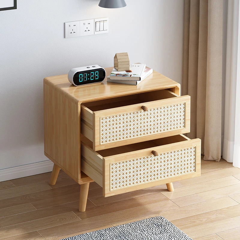 Comfortable Bedside Tables Sofa Side Night Rattan Plaited Bedside Tables Cabinet Storage Mesa Cabeceira Wooden Furniture Bedroom