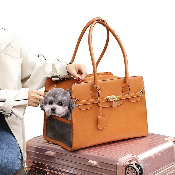 New Luxury PU Leather Pet Carrier Bag Breathable Handbag For Puppy Cat Fashion Dog One-shoulder Bag Portable Pet Travel Handbag