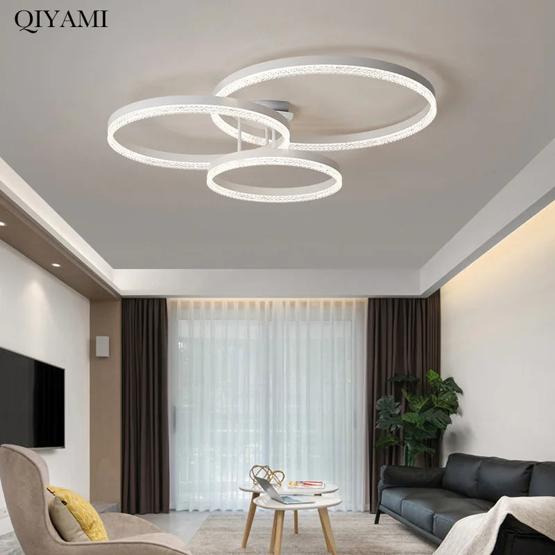 Modern Rings Design Acrylic Ceiling Lights For Parlour Bedroom Kitchen Study Room Indoor Deco Lamps Dimmable Lighting AC90-260V