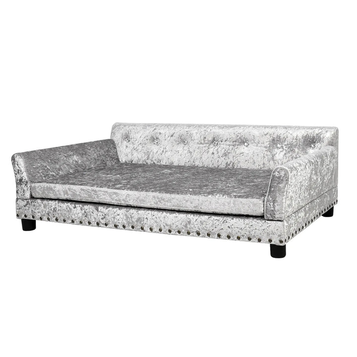 Large Velvet Deluxe Memory Foam Dog Couch - Tufted & Elevated