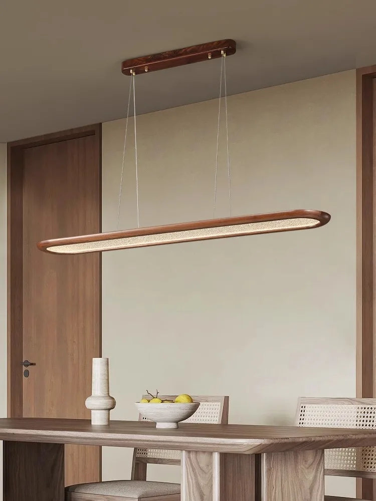 Modern Creative Walnut Pendant Lamp for Ceiling Long Dining Room Bar Chandelier Led Home Decor Light Fixture