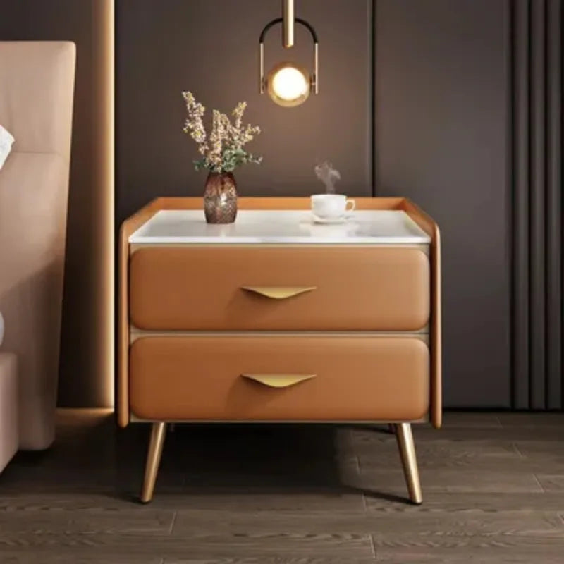 Bedside table light luxury high-end bedroom free installation simple modern leather bedside table mini small rack